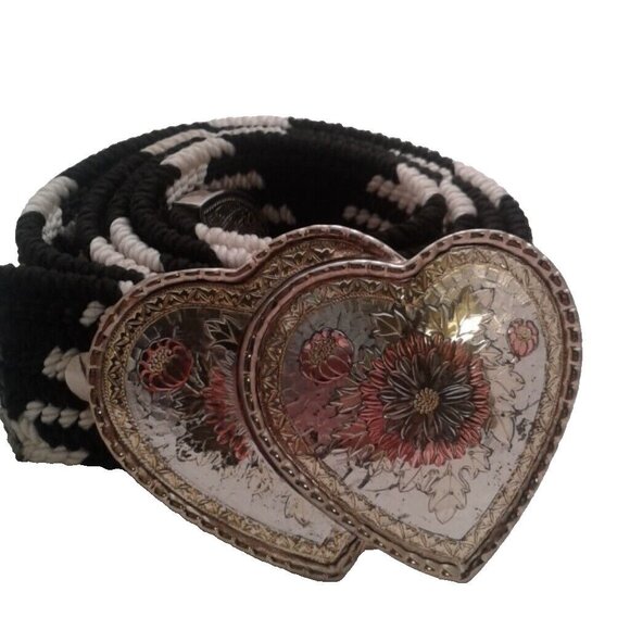 Black Hills Gold Silver Belt Buckle tip woven belt Ornate Floral Heart - Picture 4 of 9